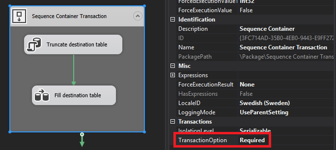 SSIS Transaction Properties